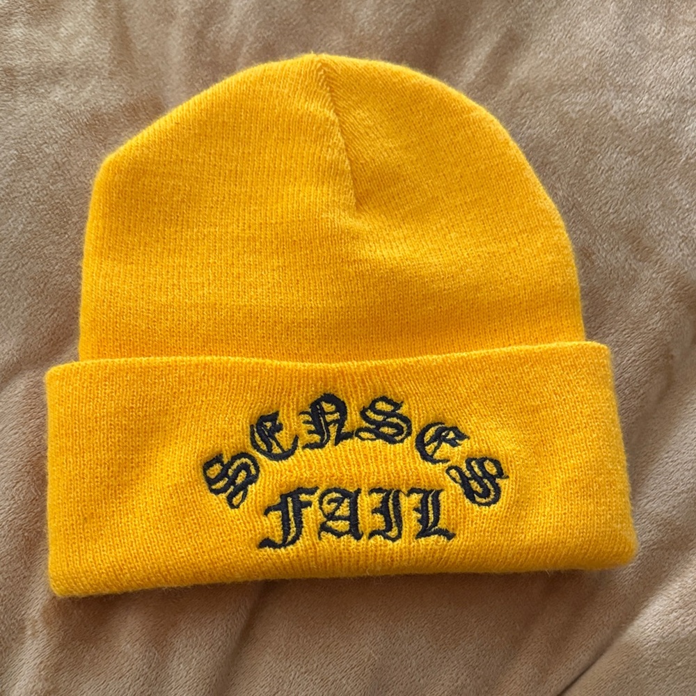 Yellow senses fail embroidered beanie